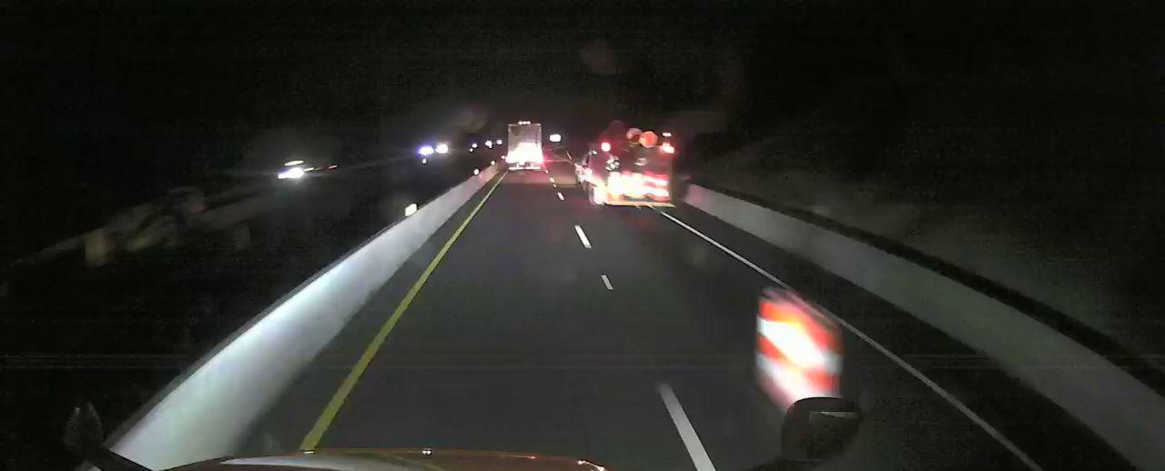 On-vehicle camera image of roadwork. 11/18/2023 on I-95 Northbound in Harnett County.